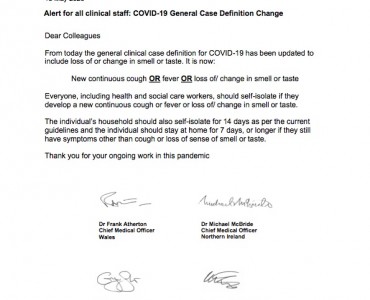 Statement from the UK Chief Medical Officers on an update to coronavirus symptoms: 18 May 2020